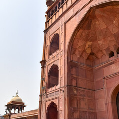 Architectural detail of Jama Masjid Mosque, Old Delhi, India, The spectacular architecture of the Great Friday Mosque (Jama Masjid) in Delhi 6 during Ramzan season, the most important Mosque in India