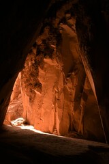 Light shines through a cave entrance