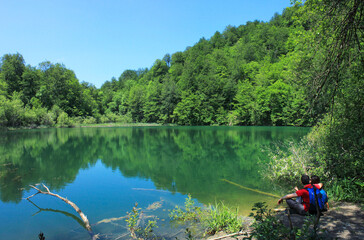 Fototapeta na wymiar Beautiful blue mountain lake. Lake Nohurgol.