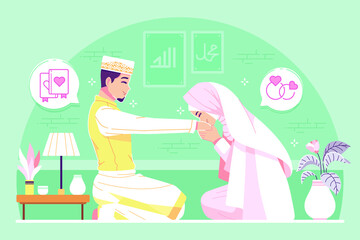 islamic wedding cartoon character illustration