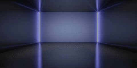 Hexagon laser light room background Neon light Technology style floor and wall 3D illustration