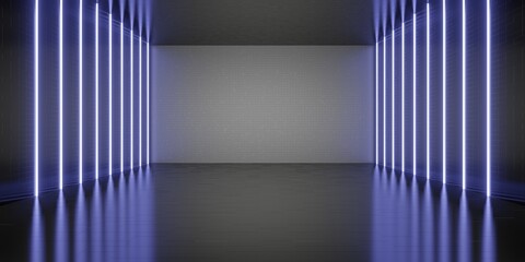 Hexagon laser light room background Neon light Technology style floor and wall 3D illustration