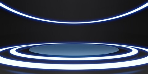 room and circle wall Laser light and spherical fluorescent lamp Technology style floors and walls 3D illustration