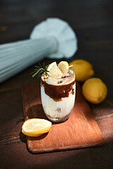 Iced latte coffee in a glass with cold milk