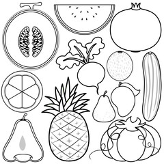 fruits andvegetables doodle outline