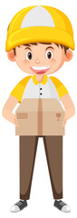 Courier man carrying carton box cartoon