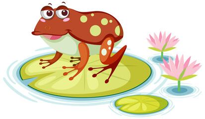 Cute frog on lily pad on white background