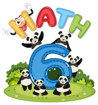 Math number 6 with six pandas