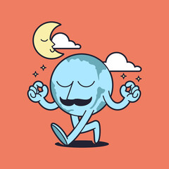 Retro globe cartoon mascot character. Happy vintage walking earth mascot illustration.