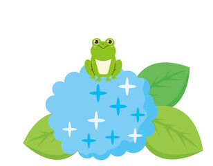 かわいいカエル　紫陽花　ベクターイラスト