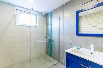 Russia, Moscow- May 21, 2020: interior apartment room bathroom, sink, decorative elements, toilet