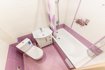 Russia, Moscow- May 21, 2020: interior apartment room bathroom, sink, decorative elements, toilet