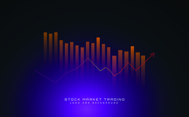 Stock market chart logo on purple and black background. Forex trading concept with candle stick graph chart, for financial investment and economic trends business, logo idea and business background.