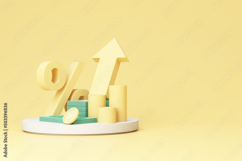 Poster big percent symbol higher interest rates on deposits and digital money in the concept of financial s