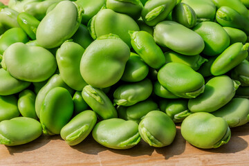 Healthy organic green raw broad beans