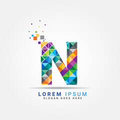 Letter N geometric logo design template with perfect combination of colors for business and company identity. Abstract initial N alphabet logo element