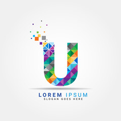 Letter U geometric logo design template with perfect combination of colors for business and company identity. Abstract initial U alphabet logo element - obrazy, fototapety, plakaty