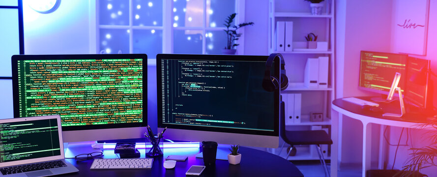Interior of programmer's office at night
