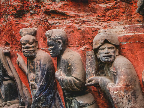 Ancient Men Rock Carvings Dazu Sichuan China