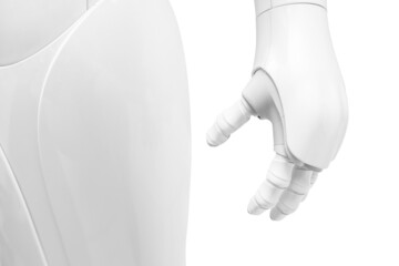 Futuristic humanoid robot on white background, closeup