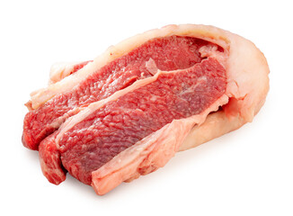Sliced brisket beef isolate on white, Sliced brisket beef on white background.
