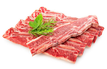 Cross Cut Short Ribs beef isolated on white background, Beef Short Ribs (Sliced) on white background With clipping path.