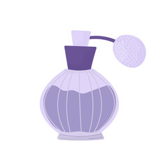 lavender fragrance isolated. Floral aromatic elixir. Glass spray bottle. Vector illustration, cartoon flat