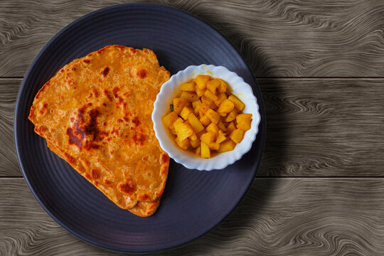 selective focus of popular Indian bread "paratha".