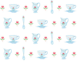 Servito da tè, colazione, caffè, tazza, teiera, cucchiaio, latte