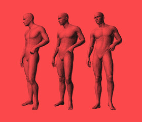 Models of standing people in different poses. 3D human body model. Vector for brochure, flyer, presentation, logo or banner.