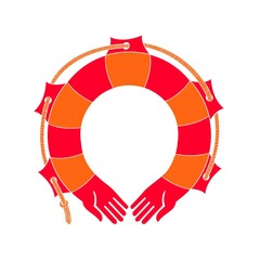Lifebuoy with hands a symbol of support and help. Security concept, help for banner, website design or landing web page