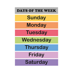 Days of the week, elementary education. School infographic, colored poster.