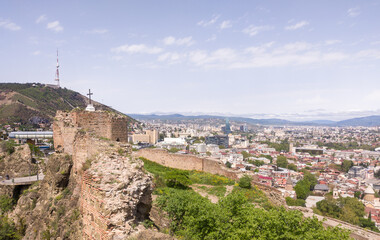 Fototapeta na wymiar Bird eye view to Tbilisi city center historical places
