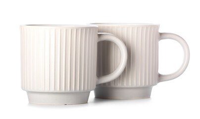 New ceramic cups isolated on white background