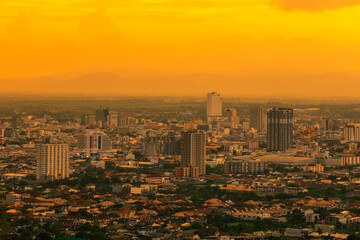Fototapeta premium panoramic background of high mountain scenery, overlooking the atmosphere of the sea, trees and wind blowing in a cool blur, spontaneous beauty