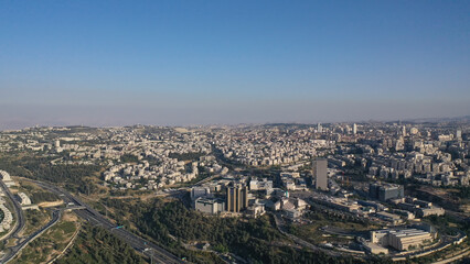 Fototapeta premium Jerusalem city aerial view, high altitude, may,2022