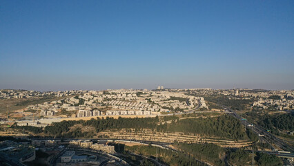Fototapeta premium Aerial view over Ramat shlomo neighborhood, jerusalem,israel,2022 
