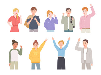 People of different races and styles making positive gestures. flat design style vector illustration.