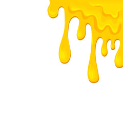 Flowing Melted cheese isolated on white background. Processed cheese wallpaper .Borders of a vector cartoon of hot cheddar, parmesan. 