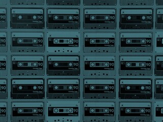 Obraz premium pop-art style colourful collection of C90 tape cassettes from the 1980's