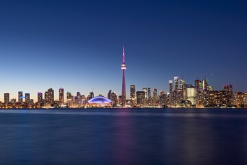 Toronto s skyline at dusk as seen from Centre Island