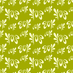 Doodle olive seamless pattern. Branch with leaf and fruit. Catroon Vector stock illustration. EPS 10