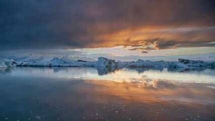 Landscape view of Landmannalaugar colorful mountains and glacier, Iceland