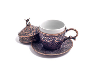 traditional small copper Turkish cup for strong black coffee