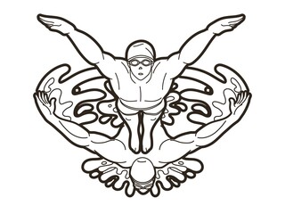 People Swimming Swimmer Action Together Cartoon Sport Graphic Vector