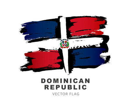 Flag of the Dominican Republic. Colored brush strokes drawn by hand. Vector illustration
