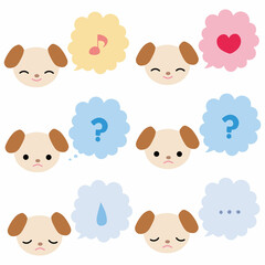 犬のイラスト　吹き出し　感情　漫符　ベクター　セット