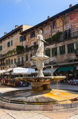 Fototapeta na wymiar Madonna Verona Fountain on the Piazza delle Erbe in Verona, Italy