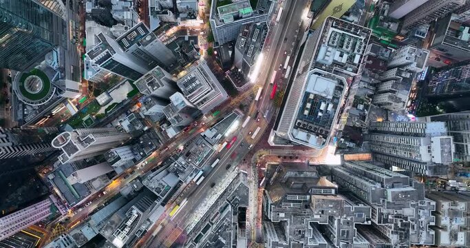 Top down view of Hong Kong city at night