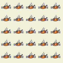 Seamless grilled roasted chicken pattern design for restaurant, food packaging project with flat artistic style